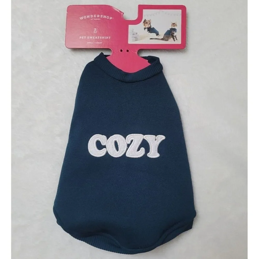 Wondershop Pet Cozy Sweatshirt Dark Blue White Embroidered Dogs Cats Small New